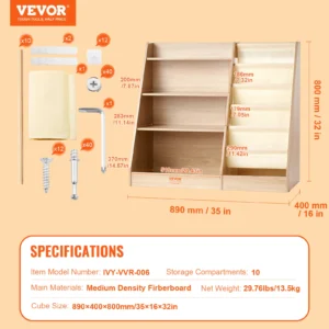 4-Tier Kids Wooden Bookshelf